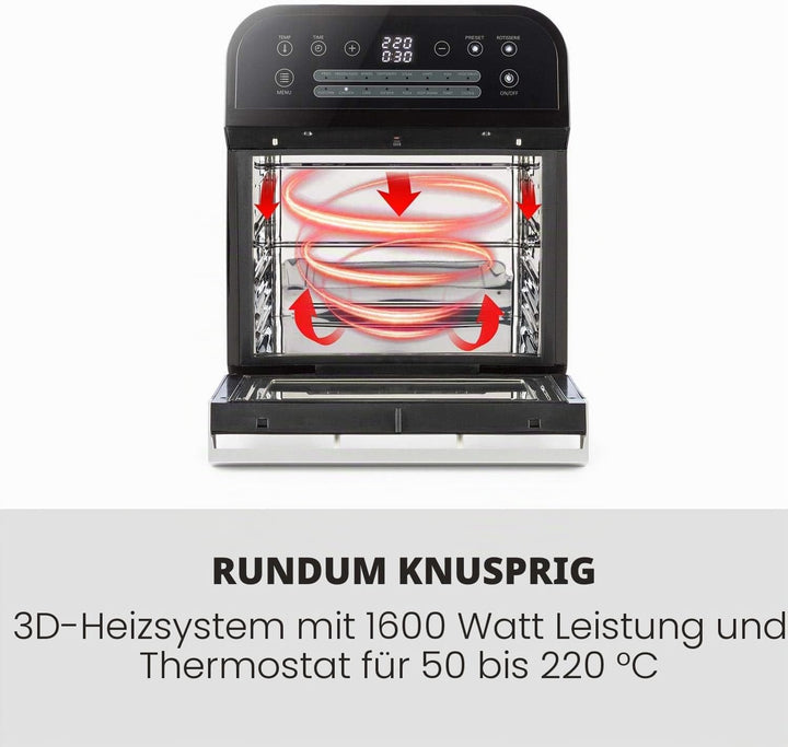 Klarstein AeroVital Cube - Heissluftfritteuse, Heissluftgarer, Airfryer ohne Öl, 50 bis 220 °C, Heis
