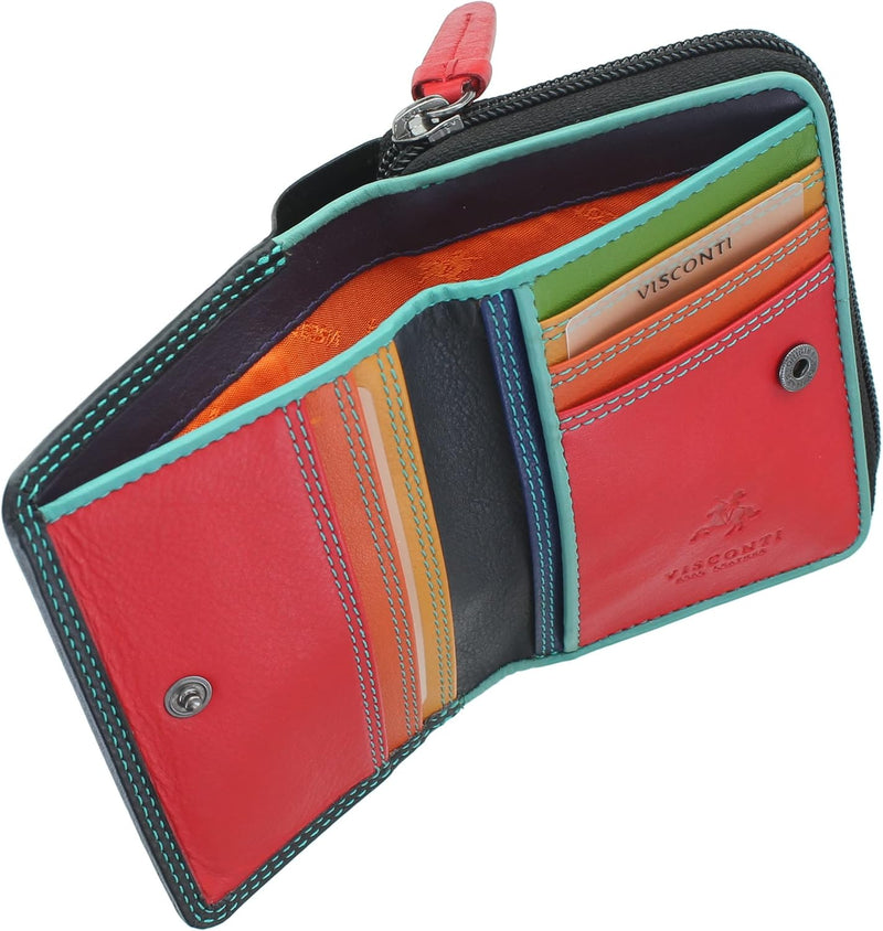 Visconti Rainbow Leder Damen Geldbörse Stil RB53 RFID Blocking, Schwarz/Rhumba, Einheitsgrösse, Schw