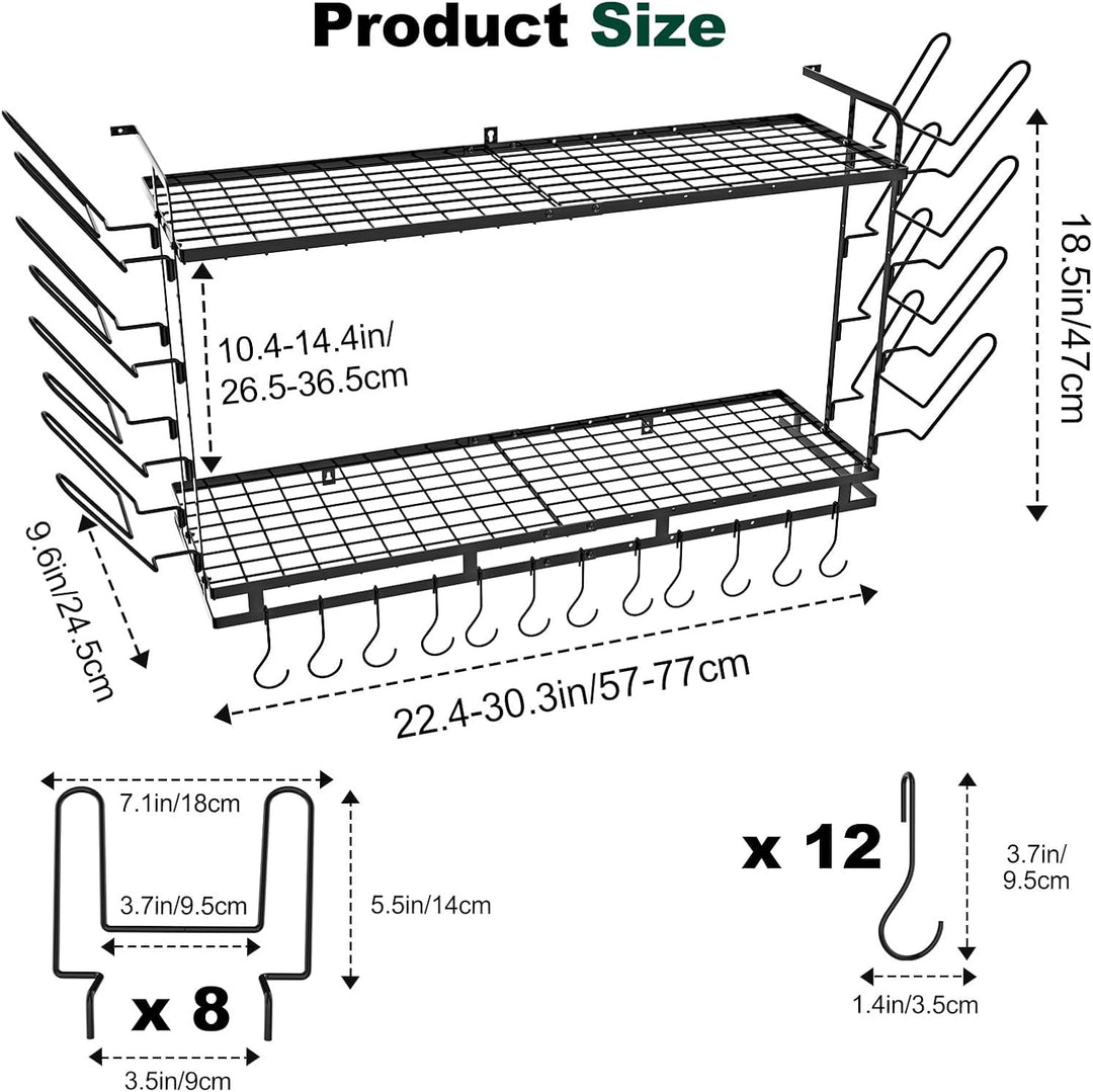 Housolution Topf Organizer Wand, 57-77cm Länge Erweiterbare, 3-Stufig Höhe Verstellbare, Robuster Pf