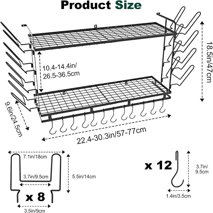 Housolution Topf Organizer Wand, 57-77cm Länge Erweiterbare, 3-Stufig Höhe Verstellbare, Robuster Pf