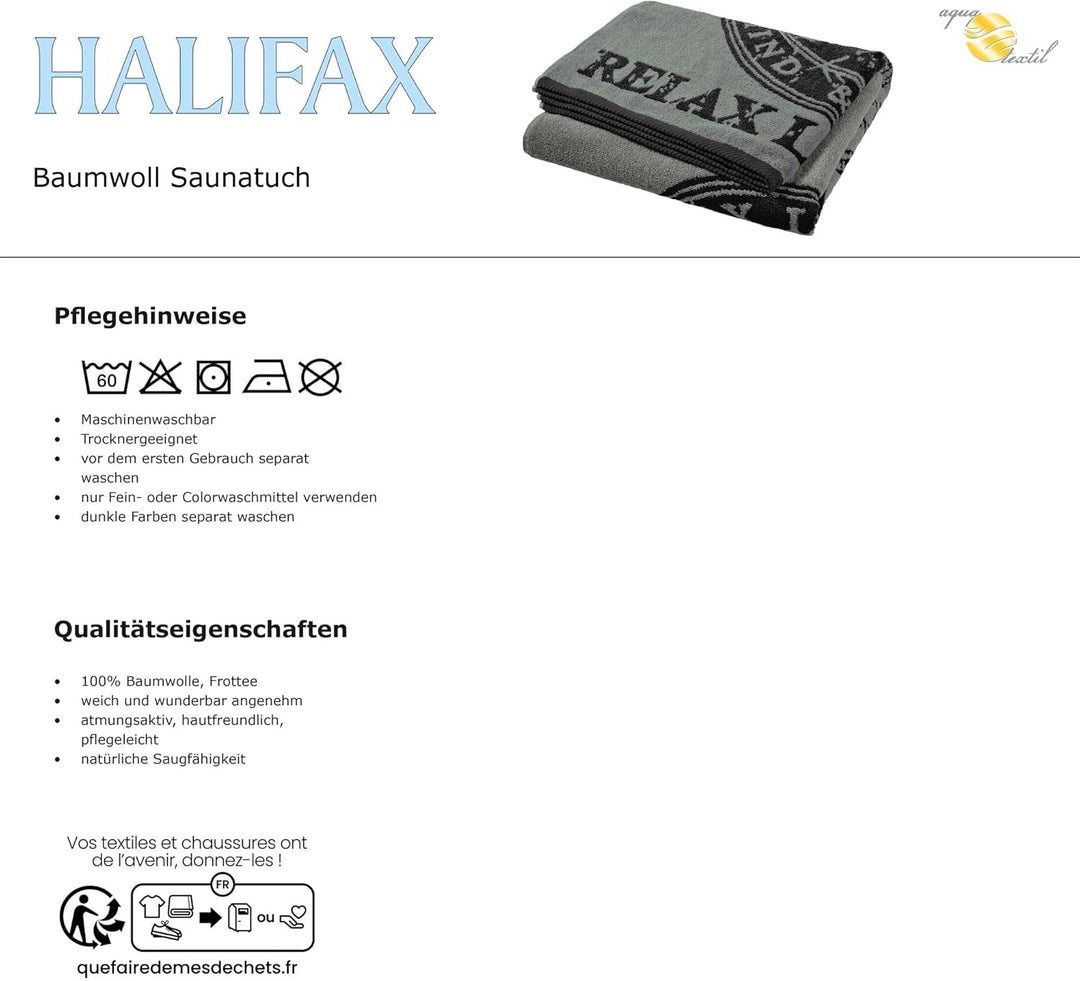aqua-textil Halifax Saunatuch Doppelpack 80 x 200 cm grau anthrazit Baumwolle Strandlaken Frottee Ba
