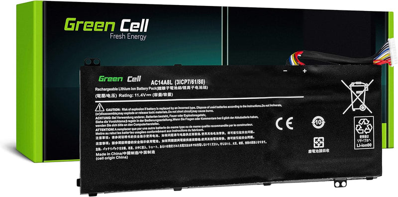 Green Cell AC14A8L AC15B7L Akku für Acer Laptop (4605mAh 11.4V Schwarz)