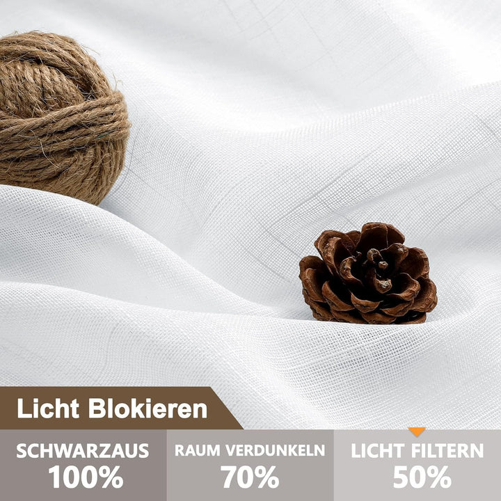 CUCRAF Leinenoptik Weiss Voile Vorhänge mit Ösen Halbtransparent Gardine für Schlafzimmer Wohnzimmer