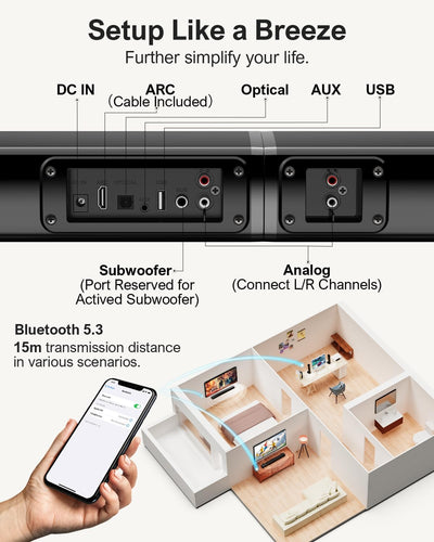 ULTIMEA 2.2-Kanal Soundbar für TV Geräte, teilbare 2-in-1 Soundbar für Fernseher, Bluetooth 5.3 TV-S