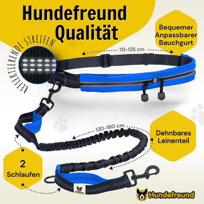 Hundefreund Joggingleine mit Bauchgurt | Blaue Freihandleine mit Dehnung und Ruckdämpfung für mittle
