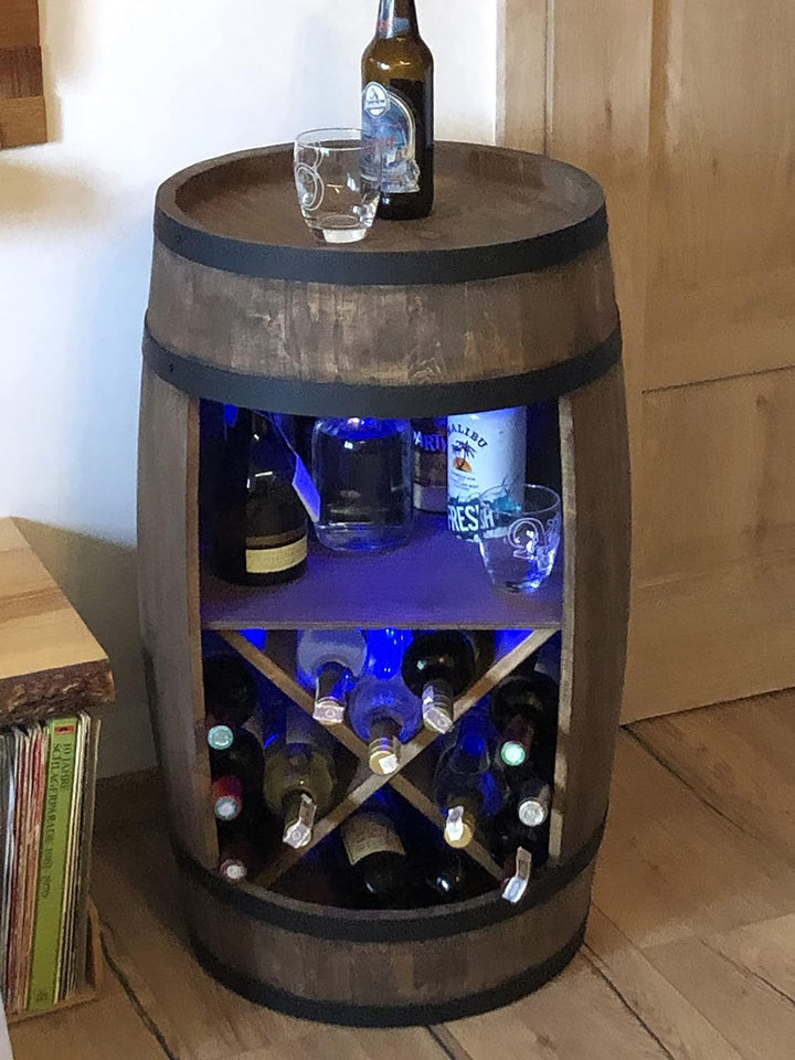 Fassbar Led mit Fachböden und Weinregale - Holzfass - Fassregal Getränkeschrank/Bar Wine Rack Holzre