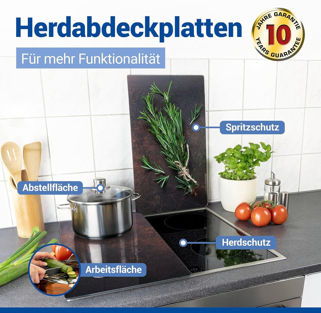 Allstar Glasabdeckplatten Rosmarin, 2er Set, Herdabdeckung für Glaskeramikkochfelder mit Rosmarinmot