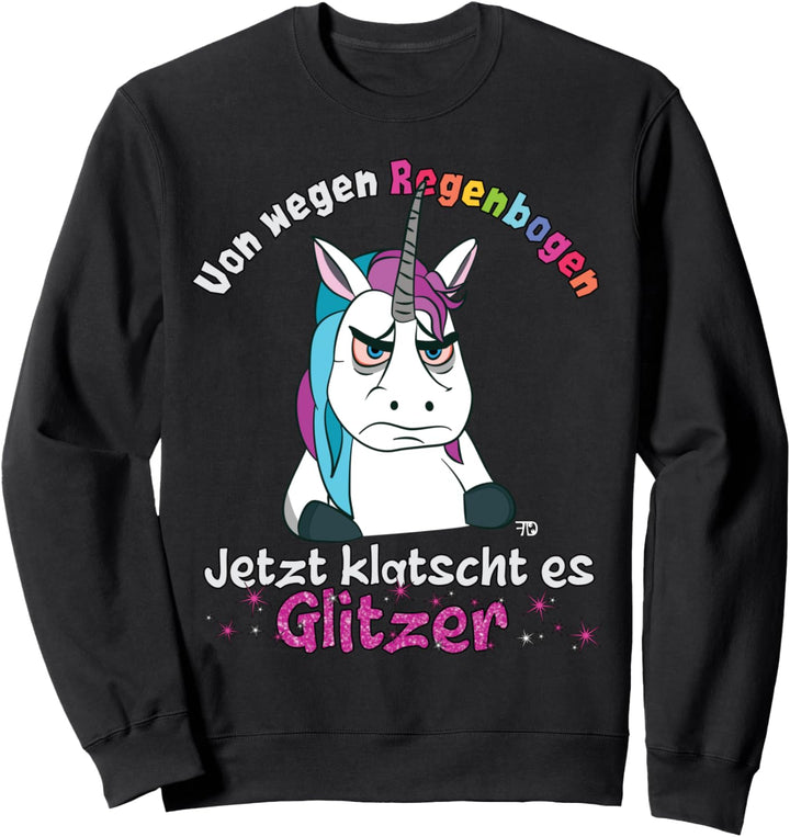 Grimmiges Comic Einhorn klatscht Glitzer lustiges Regenbogen Sweatshirt