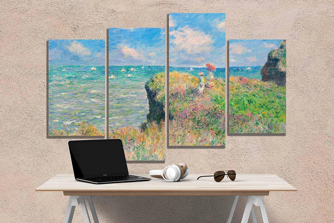 Claude Monet Kunstdruck auf Leinwand, gerahmt, Motiv "The Cliff Walk at Pourville", 89 x 56 cm 89cm