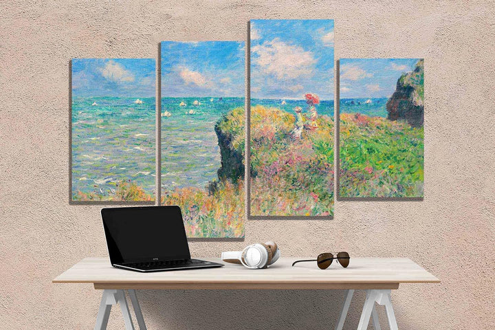 Claude Monet Kunstdruck auf Leinwand, gerahmt, Motiv "The Cliff Walk at Pourville", 89 x 56 cm 89cm