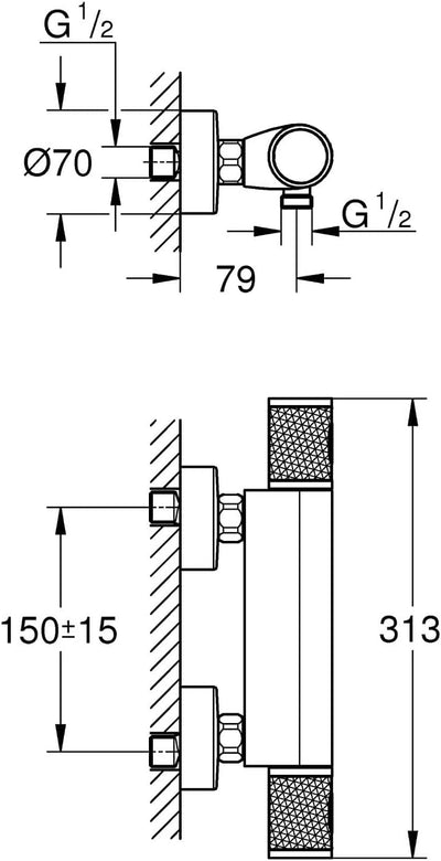 GROHE Precision Feel - Thermostat- Brausearmatur (wassersparend, mit Rändelstruktur, Verbrühschutz,