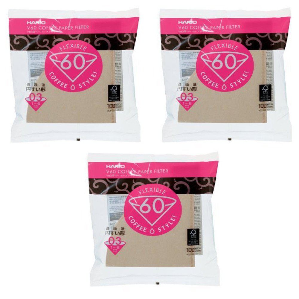 Hario 03 100-Count Kaffee Naturpapierfilter, 3er Pack (insgesamt 300 Blätter) (Japanischer Import)
