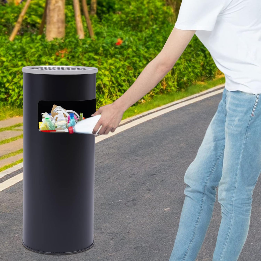 30L Stand Mülleimer Metall mit Inneneimer Draussen Abfalleimer aus Edelstahl Ø25×60 cm (Schwarz)