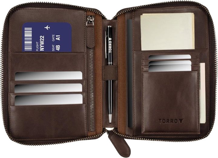 TORRO Reisebrieftasche - Reisebrieftasche aus echtem Leder mit Reisepasshalter und abnehmbarem Karte