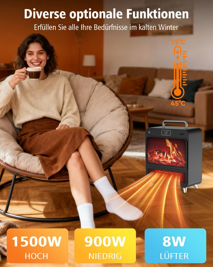 Heizlüfter Energiesparend 1500W, PTC Keramik Heizung mit 4 Modi & Thermostat, Erlebe leisen Komfort