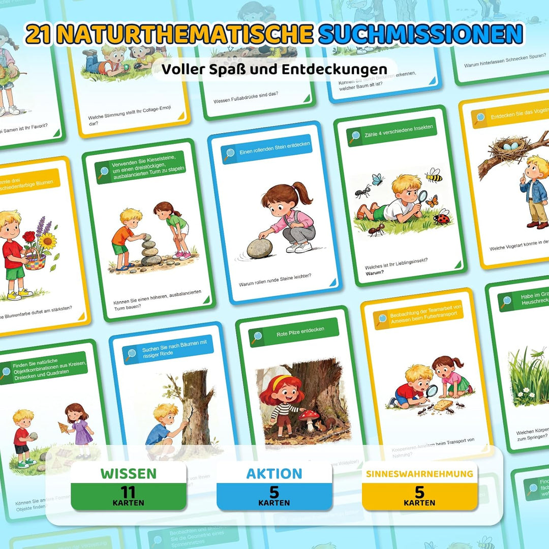 Fernglas für Kinder 8X21 mit Lupe & Kompass & Entdeckerkarten, Ostergeschenke für Junge, Spiele & Sp