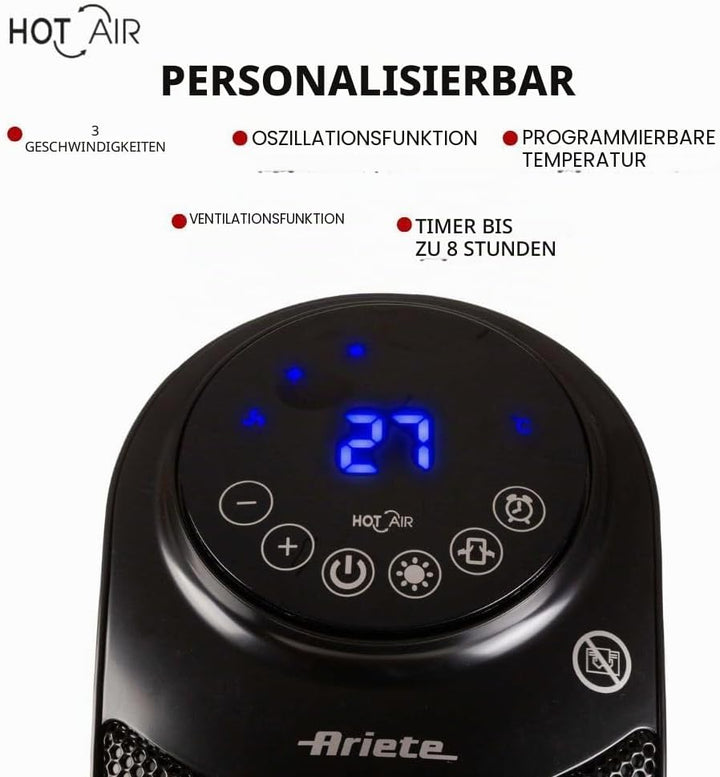 Ariete 8213 Turm-Heizlüfter, 2200 W, 3 Geschwindigkeitsstufen, Timer bis zu 8 Stunden, Ventilationsf
