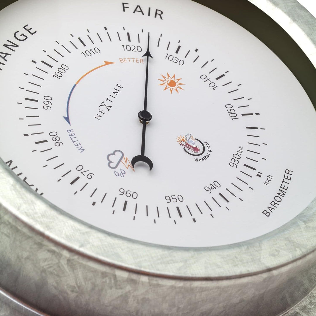 NeXtime Barometer aussen - Ø22CM - Metall - Verzinkt „Orchidee“