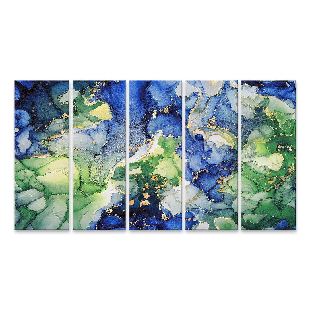 islandburner Bild auf Leinwand Effekt Luxus Abstrakte Fluid Art Hintergrund Mischung aus Grün Blau u