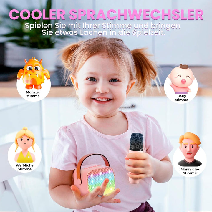 Karaoke Maschine mit 2 Drahtlosen Mikrofonen, Wowstar Tragbares Bluetooth Karaoke Maschine für Kinde