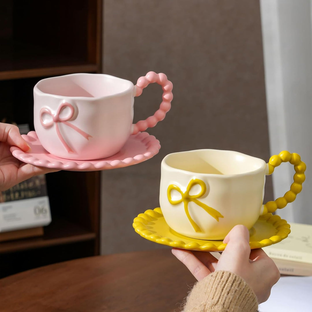 350 ML Blau Schleife Kaffeebecher Cute Mug Porzellan Kaffee Tee Tasse Keramik Tasse mit Schleife und