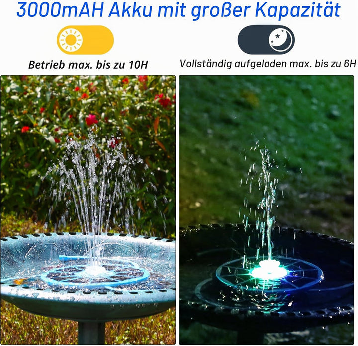AISITIN LED Solar Springbrunnen für Aussen mit 3000mAh, 3,5W Solar Schwimmender Fontäne Pumpe mit Ve