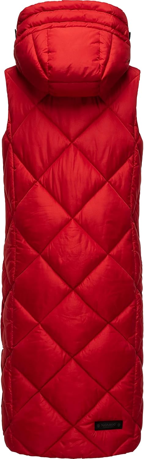 Navahoo warme Damen Winter Steppweste lang mit Kapuze Schnuckel XS-XXL S Apple Red, S Apple Red