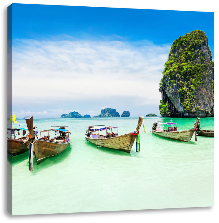 Pixxprint Schöne Boote im Pazifik als Leinwandbild/Grösse: 70x70 cm/Wandbild/Kunstdruck/fertig bespa
