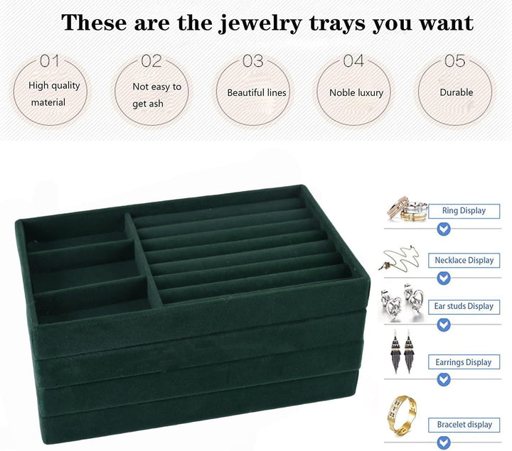 Schmuck-Schubladeneinsätze für Schubladen, Samt-Schmuckaufbewahrung, stapelbar, flach, stapelbar, Vi