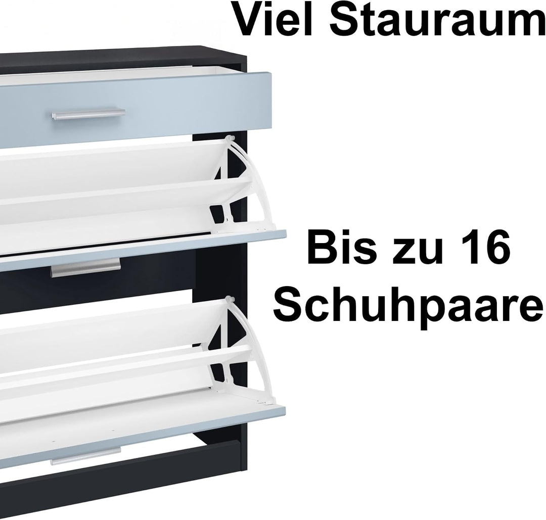 Schuhschrank Roma Schmal mit 2 Klappen und 1 Schublade, Platzsparender Schuhkipper Flurschrank für D