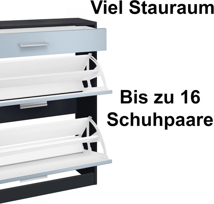 Schuhschrank Roma Schmal mit 2 Klappen und 1 Schublade, Platzsparender Schuhkipper Flurschrank für D
