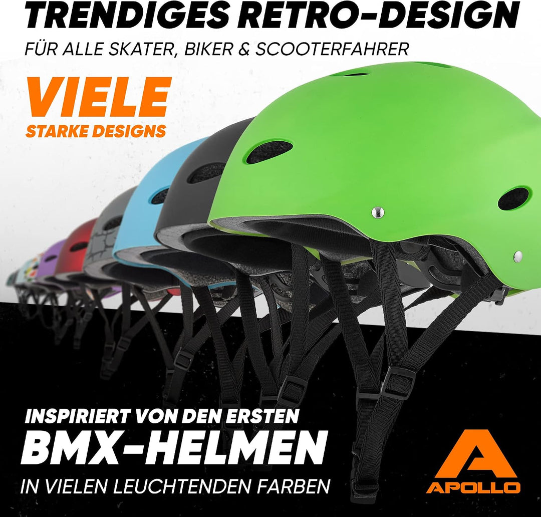 Apollo Skaterhelm Kinder, Damen &amp; Herren, Fahrradhelm 52-58 verstellbar | Verstellbarer Helm mit Dre