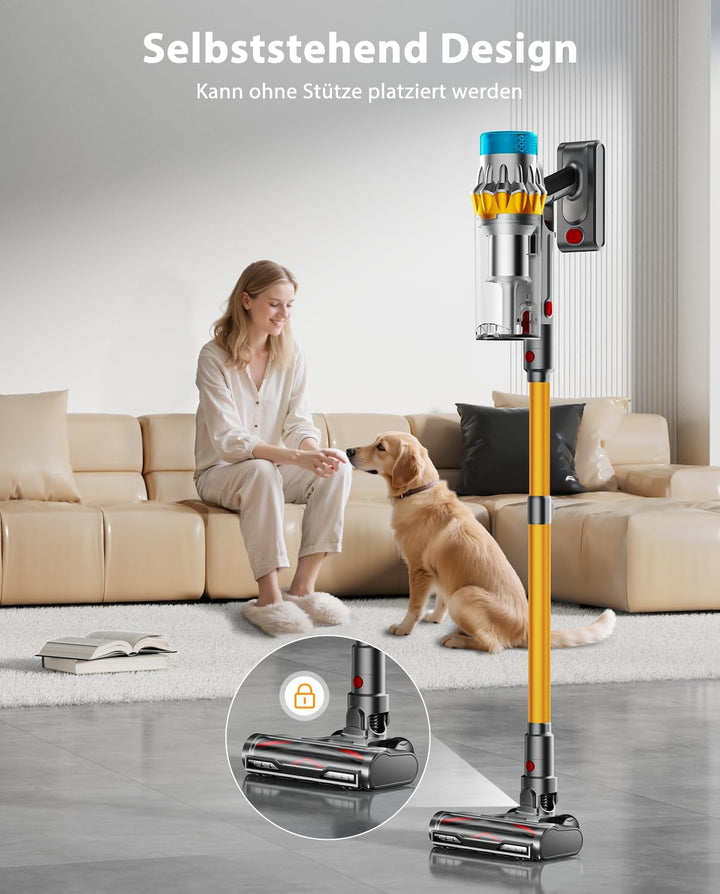 Akku Staubsauger, 50kPa/650W/70Min Staubsauger Kabellos,mit OLED-Display und 1,8-Liter-Behälter, Lei