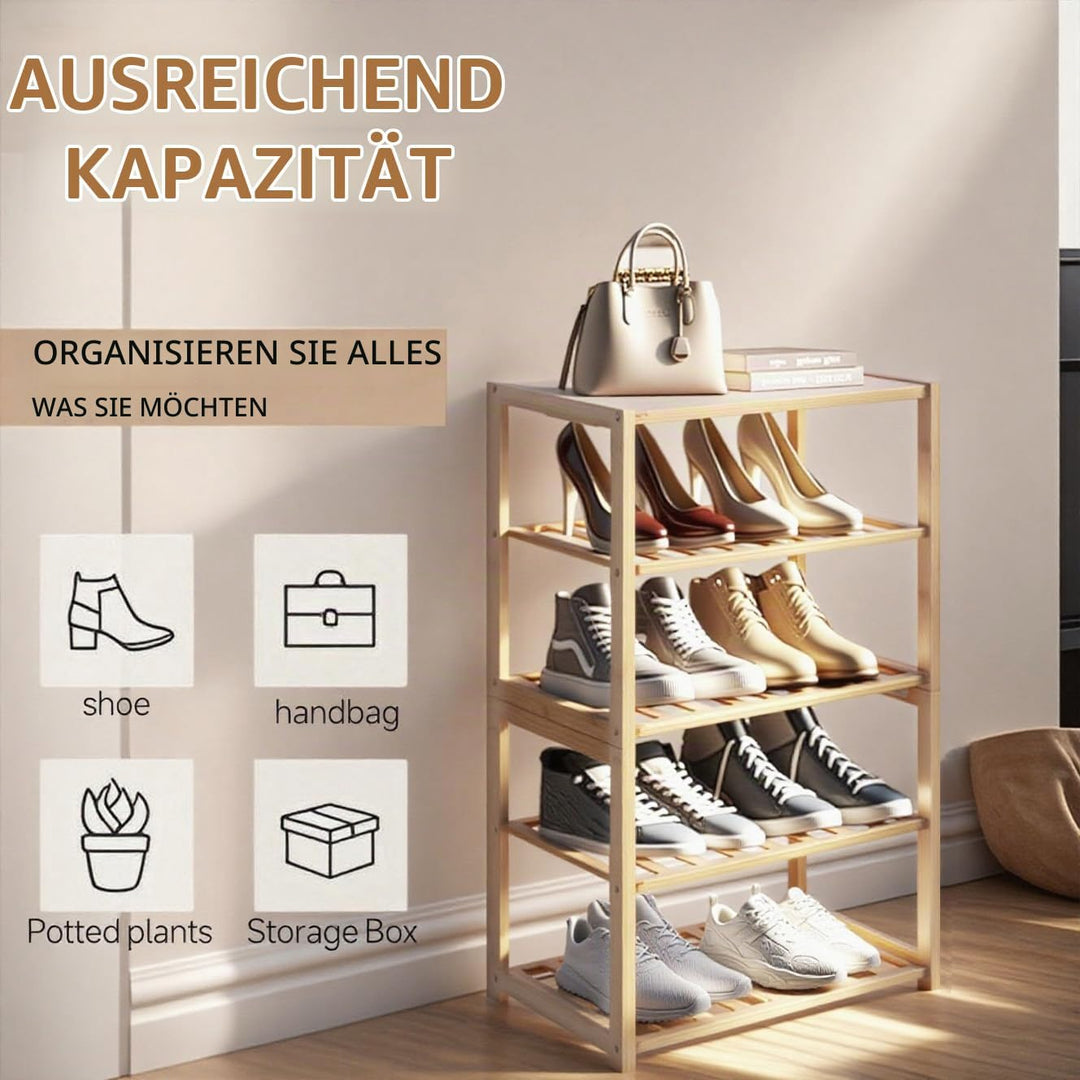 Schuhregal aus Bambus, freistehend, 5 Etagen, Mehrzweck-Regale für Flur, Schrank, Wohnzimmer, Eingan