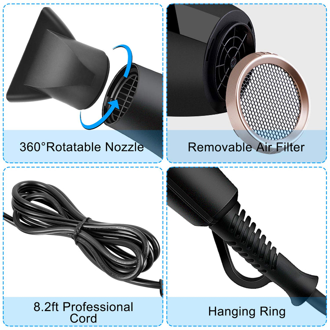 2300W Profi Föhn Ionen Technologie Salon Haartrockner mit Diffusor StylingDüse, CONFU Professional F