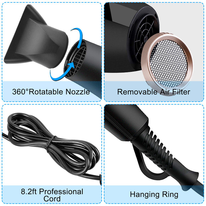 2300W Profi Föhn Ionen Technologie Salon Haartrockner mit Diffusor StylingDüse, CONFU Professional F