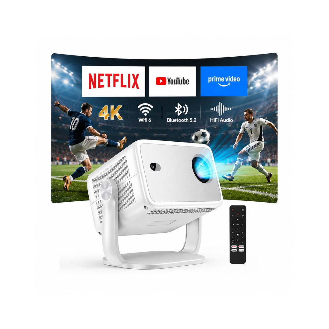 Beamer 4k 【Kompatibel mit Netflix/360° Drehbar】,Smart Beamer mit Autofokus/6D Trapezkorrektur,1080P