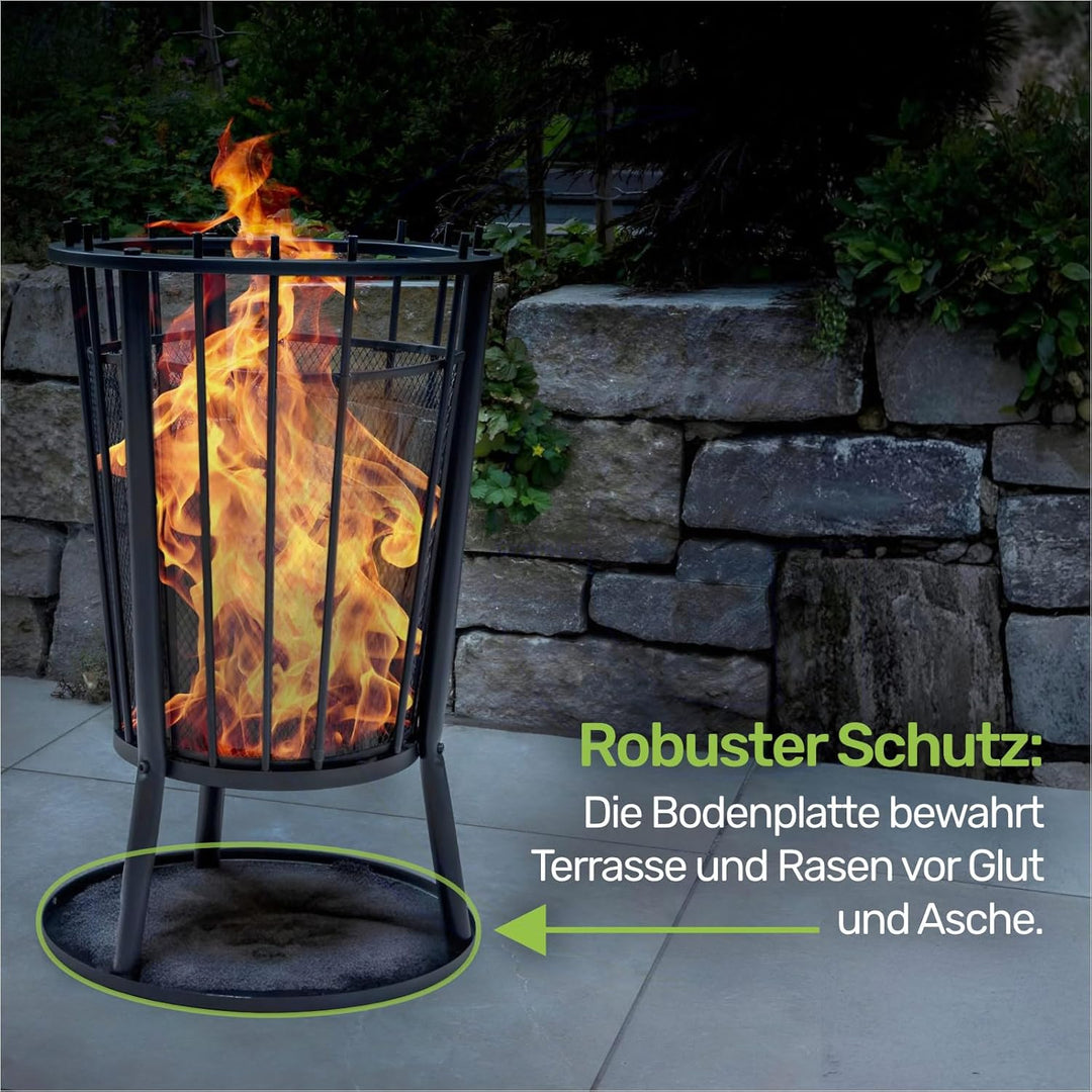 Gravidus Feuerkorb für Holzscheite & Grillkohle, pulverbeschichtetes Eisen, 40x61 cm mit Funkenschut