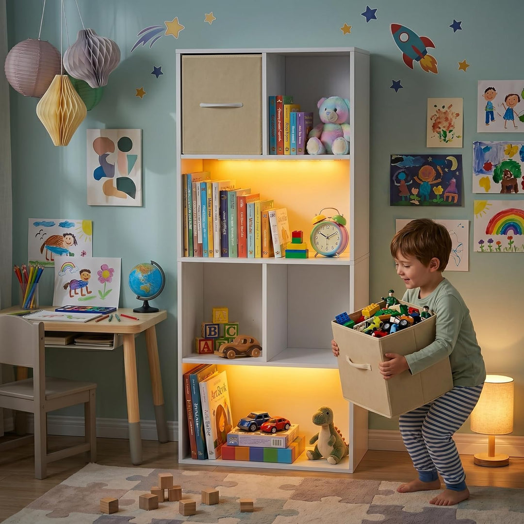 Kinderregal Spielzeugregal mit Boxen,6 Fächern,LED,Kinderzimmer Regal Kinder Bücherregal mit Kinderk
