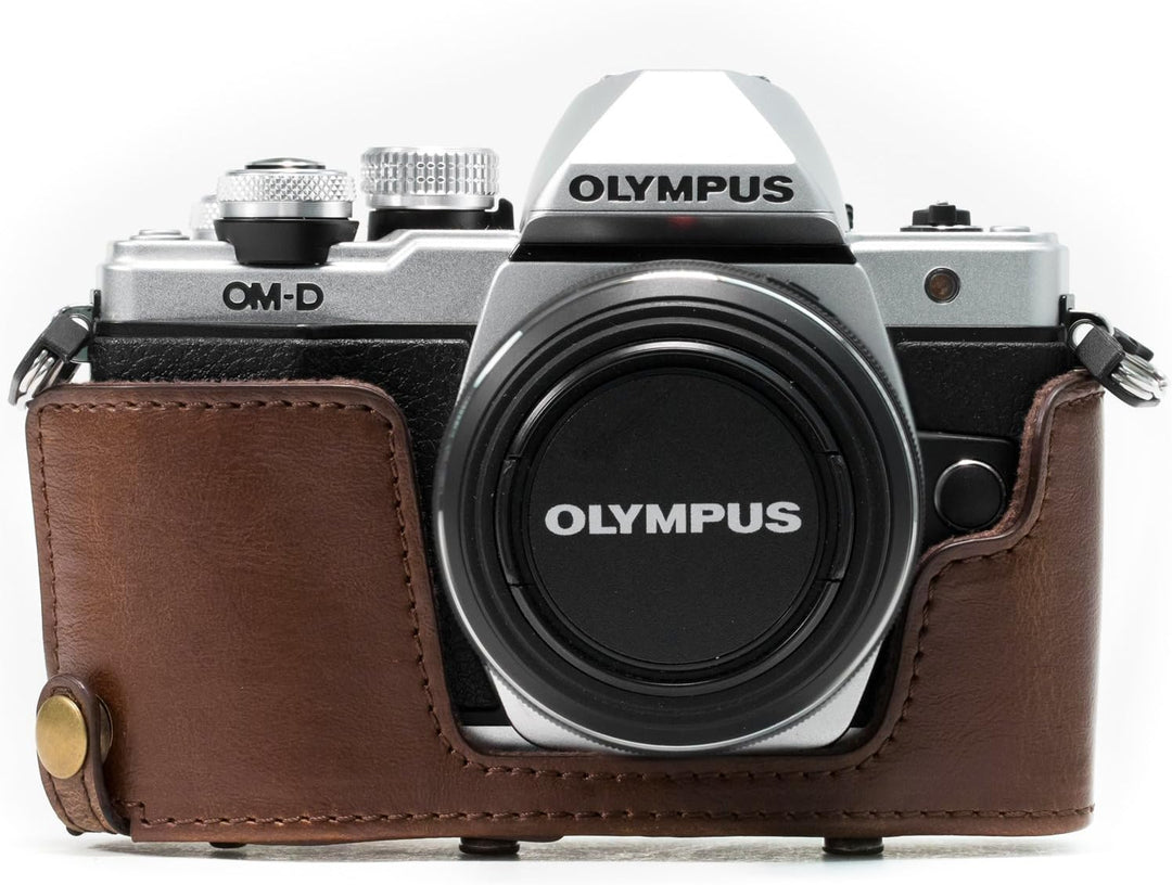 MegaGear Ever Ready Leder Kameratasche mit Trageriemen kompatibel mit Olympus OM-D E-M10 Mark II, E-
