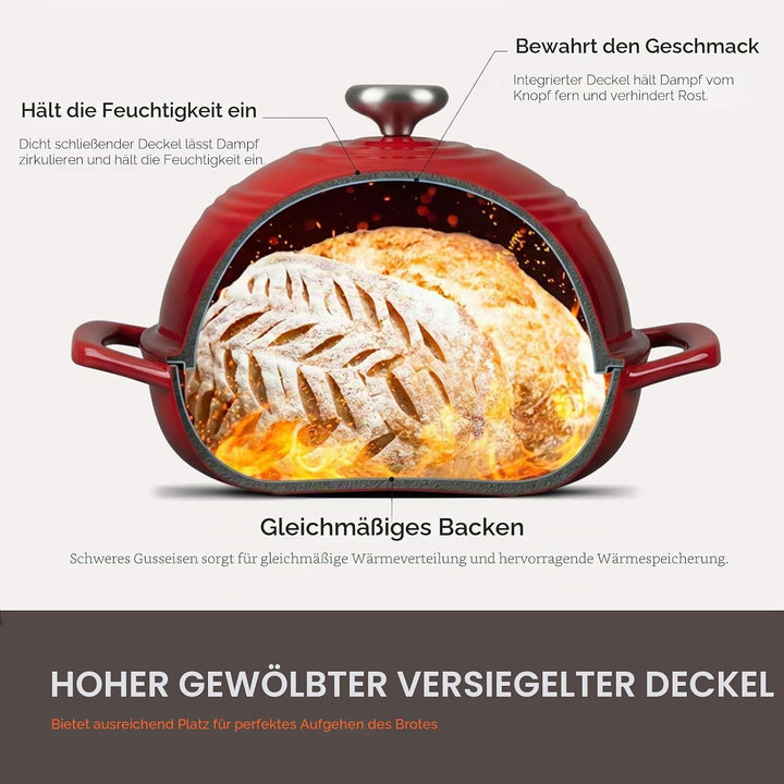 Overmont Gusseisen Topf Emaille Brotbacktopf - 5.7L Bräter Schmortopf mit Deckel und Kochbuch – für