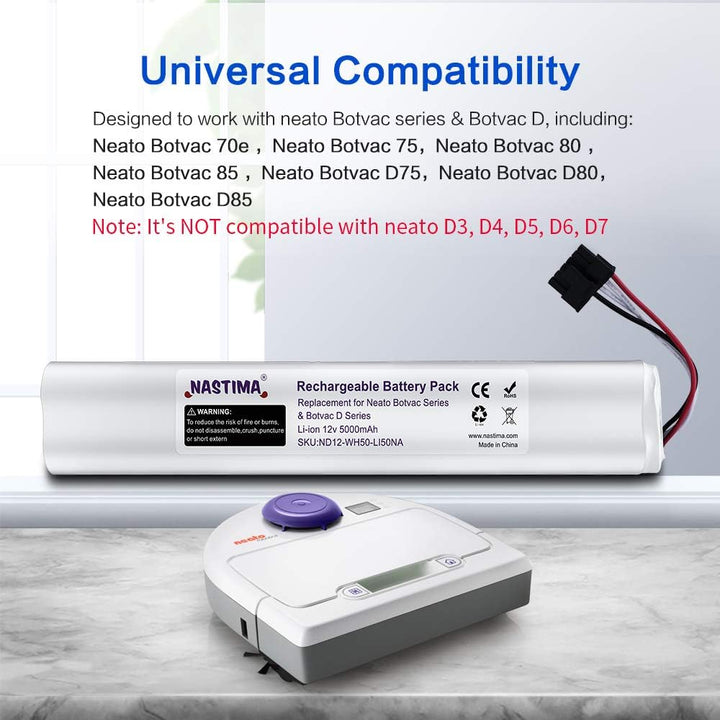 NASTIMA 12V 5000mAh Li-Ion Akku Ersatz Kompatibel mit Neato Botvac D Serie D85, D80, D75 und Botvac