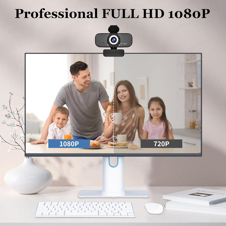 Full HD Webcam with Built-in Microphone and Rotatable Tripod, 1080P Video and Wide Angle Camera, Pri