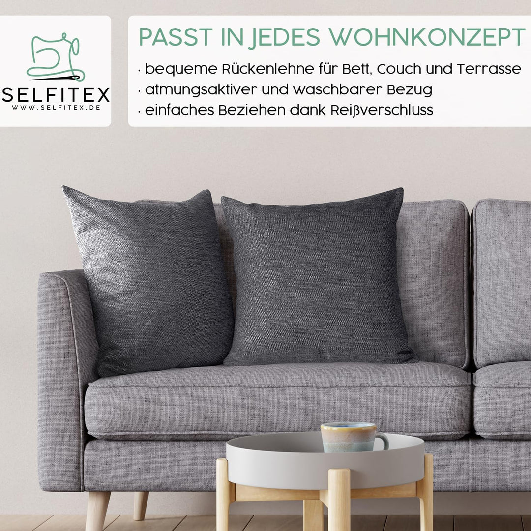 Selfitex 2er Set Couchkissen 50x50 cm, Sofakissen mit Füllung und Bezug, kuschelweiches Lesekissen,