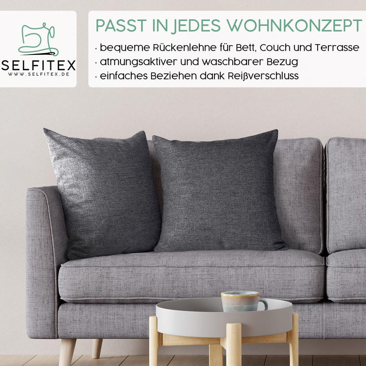 Selfitex 2er Set Couchkissen 50x50 cm, Sofakissen mit Füllung und Bezug, kuschelweiches Lesekissen,
