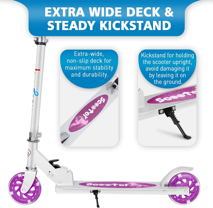 BELEEV V1 Roller Kinder 2 Räder, Klappbar Kinderroller für Mädchen Jungen, Tretroller mit LED Leucht