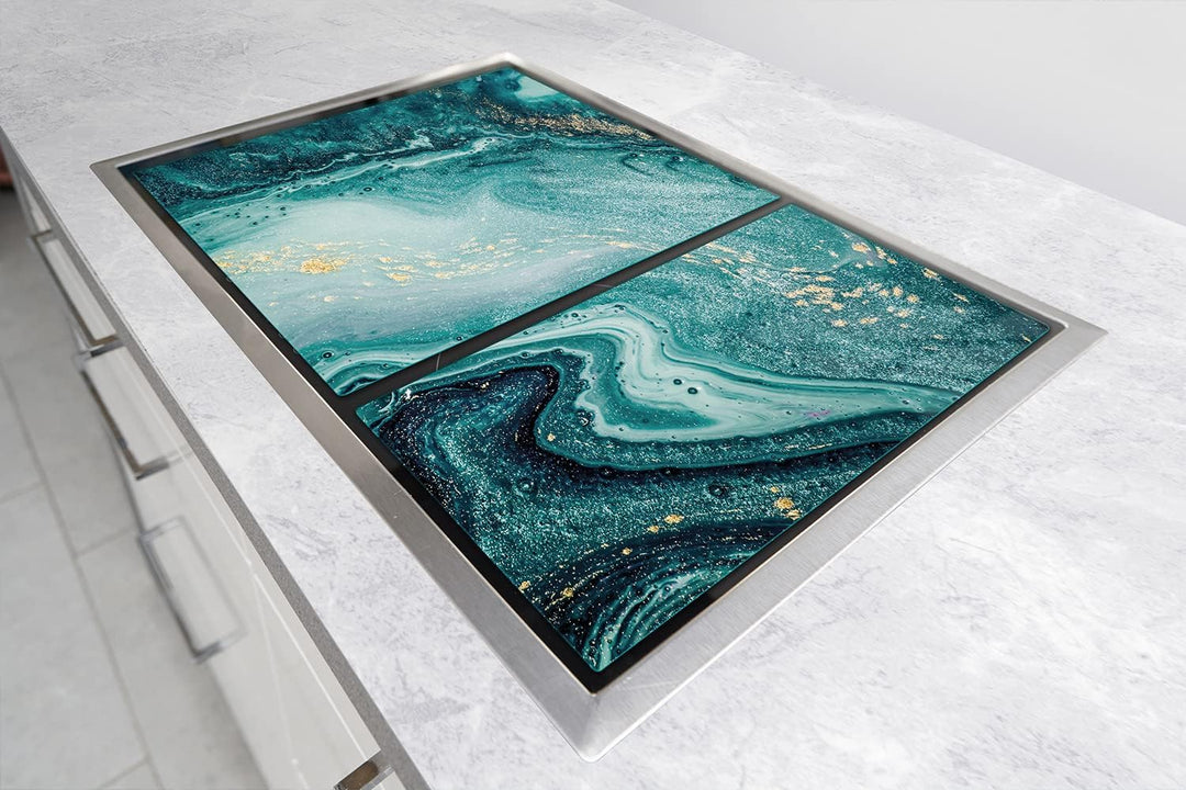 DarHaus Herdabdeckplatten tweiteilig 75x52 cm Ceranfeld Abdeckung Glas Spritzschutz Abdeckplatte Gla