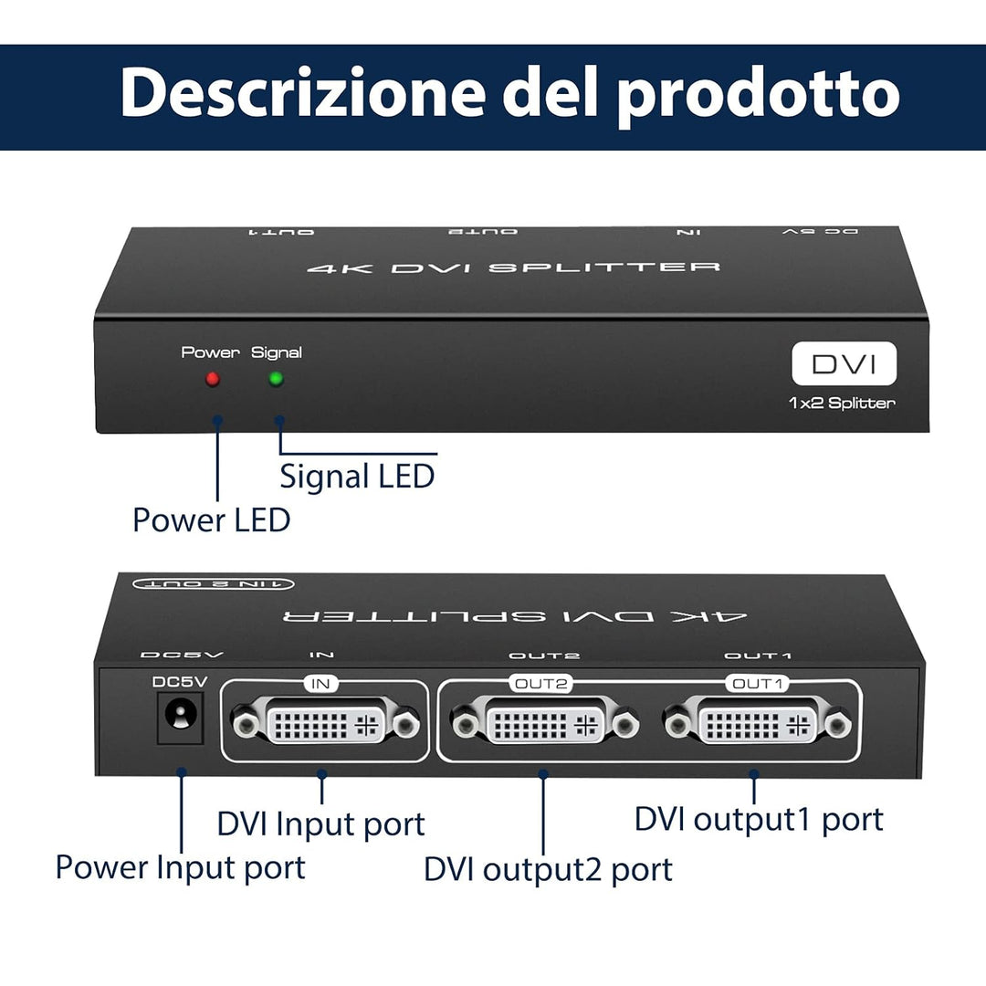 VEDINDUST DVI Splitter mit 2 Ports, der Splitter mit 1 Eingang und 2 Ausgängen unterstützt Auflösung