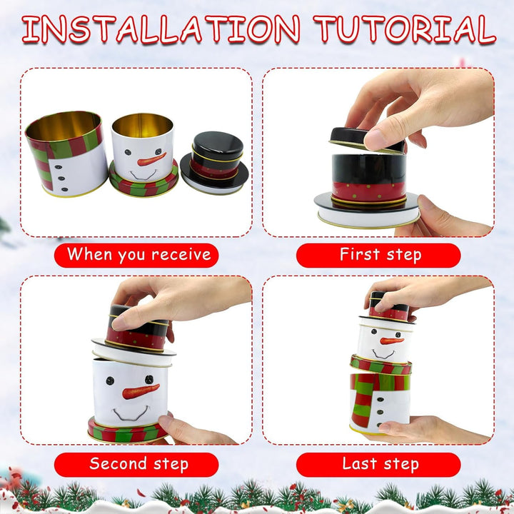 3er Set Keksdosen für Weihnachten,3 in 1 Keksdosen Schneemann,Plätzchendose Metall,Dreistöckige Gebä
