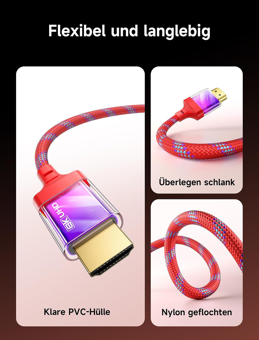 JSAUX 8K HDMI Kabel 1Meter 2-Stück | 4K &amp; 8K HDMI 2.1 Kabel 48Gbps High Speed HDMI | 4K@120Hz 144Hz,